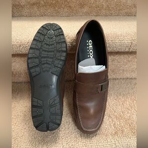 Geox Men’s Brown Leather Slip-On Loafers with Metal Bit